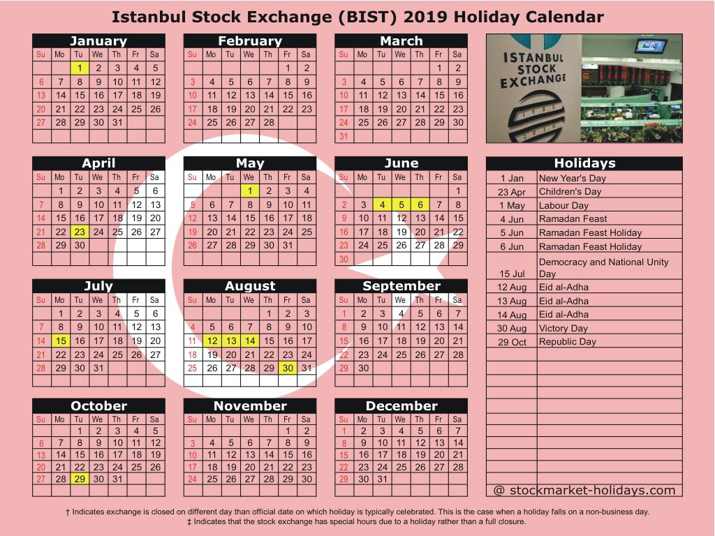 Istanbul Stock Exchange (BIST) 2019 Holiday Calendar