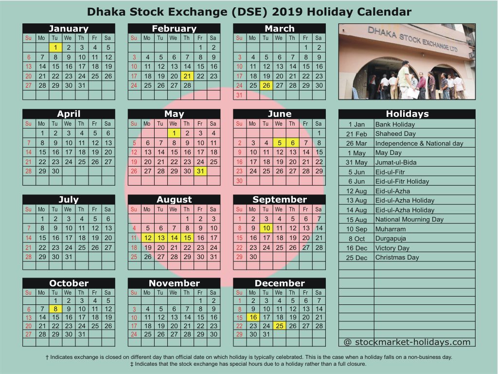Dhaka Stock Exchange (DSE) 2019 Holiday Calendar