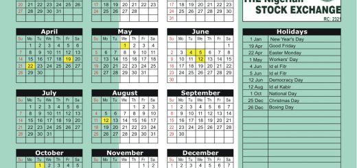 Nigerian Stock Exchange (NSE) 2019 Holiday Calendar
