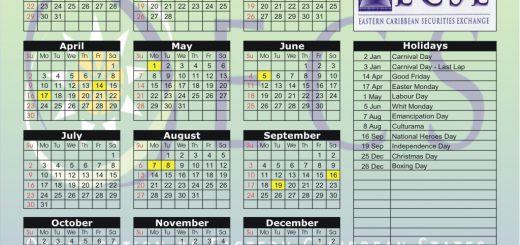 Eastern Caribbean Securities Exchange (ECSE) 2017 Holiday Calendar