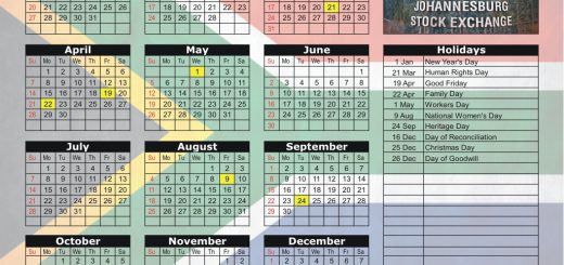 Johannesburg Stock Exchange (JSE) 2019 Holiday Calendar