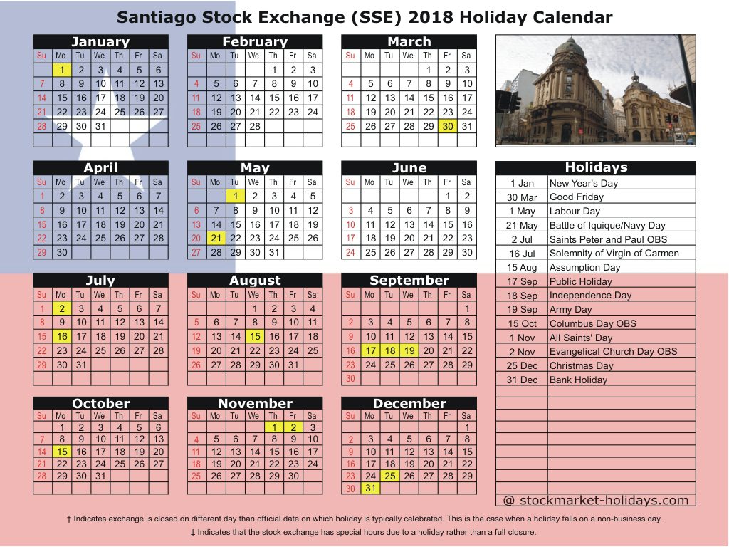 Santiago Stock Exchange (SSE) 2018 Holiday Calendar