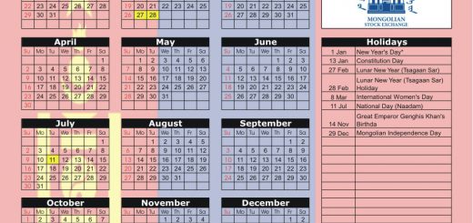 Mongolian Stock Exchange (MSE) 2017 Holiday Calendar
