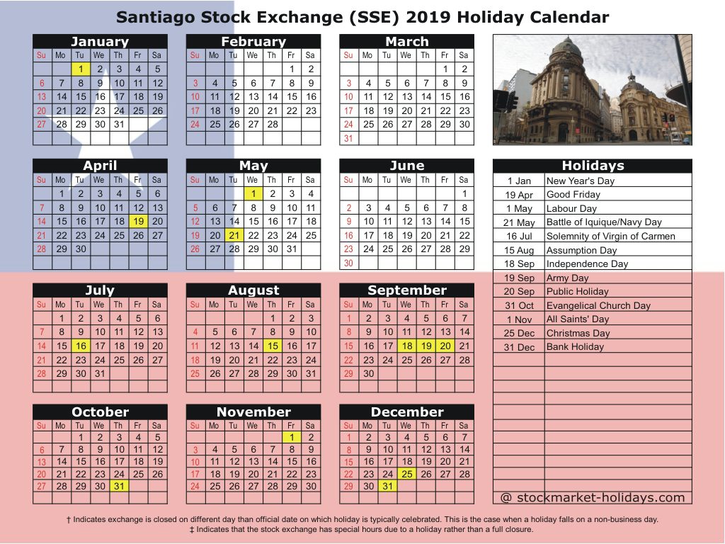 Santiago Stock Exchange (SSE) 2019 Holiday Calendar